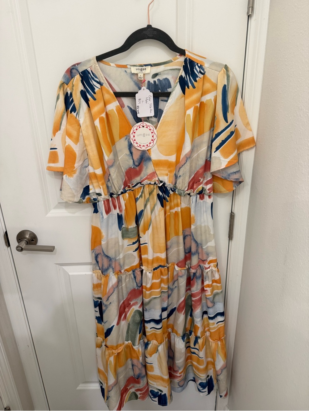 Umgee Yellow Multicolor Abstract Midi Dress